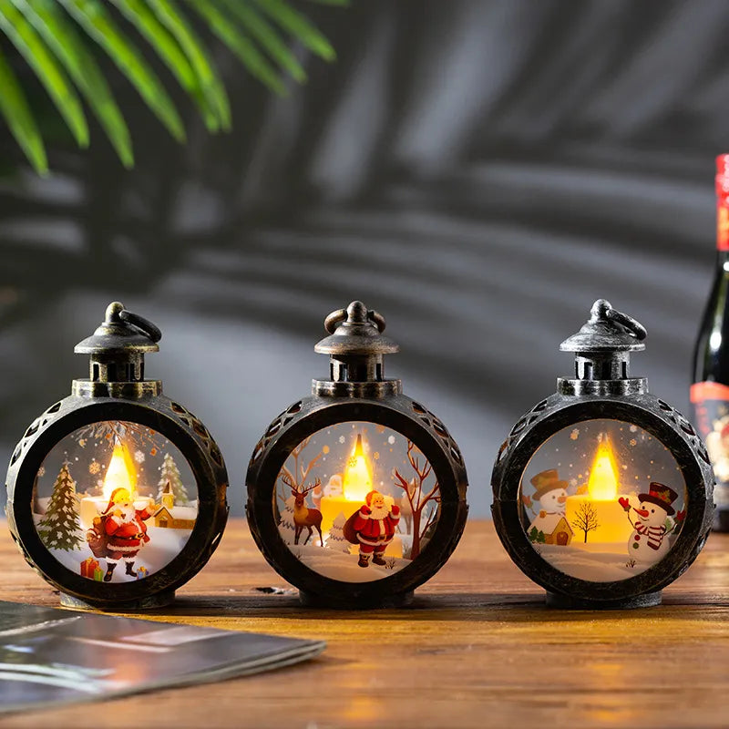 Magical Christmas Lantern – 3D LED Candle Light with Santa & Snowman Scene
