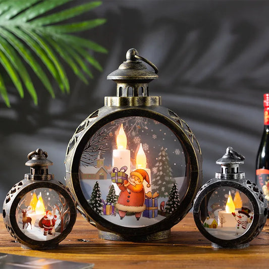 Magical Christmas Lantern – 3D LED Candle Light with Santa & Snowman Scene